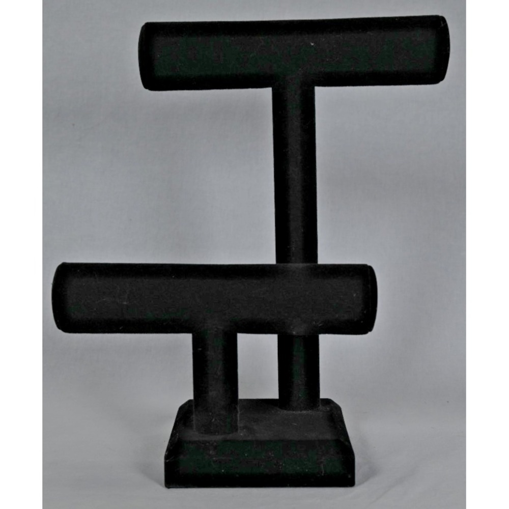 2 Tier Velvet T-Bar Jewelry Stand Display Jewelry Organizer Bracelet Holder - Picture 2 of 6